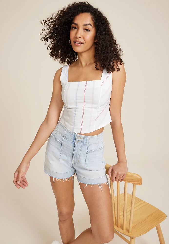 Striped Cotton Poplin Corset Tank Top