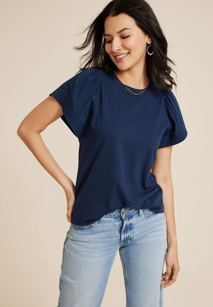 Woven Flutter Sleeve Tee