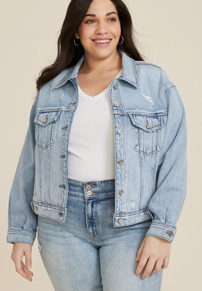 Plus Goldie Blues™ Oversized Crop Jean Jacket