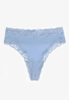 True Stretch High Waist Jersey Lace Trim Thong Panty