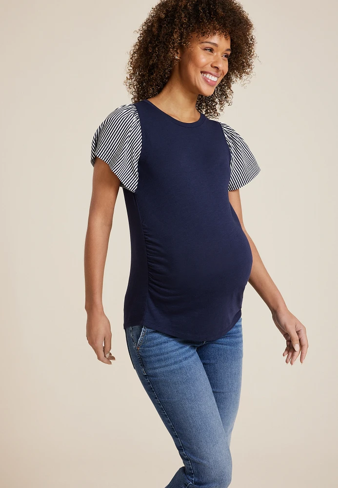 Striped Flutter Sleeve Maternity Tee