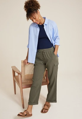 Double Cloth High Rise Straight Cargo Pant