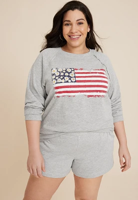 Plus Floral American Flag Sweatshirt