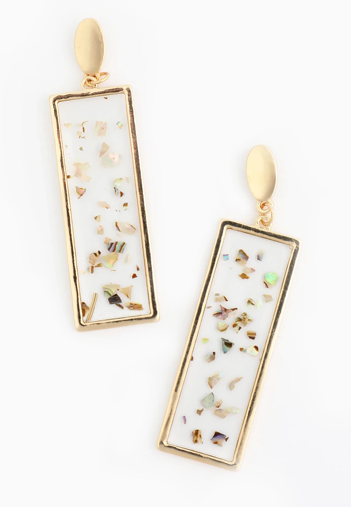 Gold Flecks Rectangular Drop Earrings