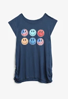 Girls Americana Smiley Face Graphic Tank Top