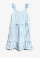 Girls Striped Ruffle Trim Dress