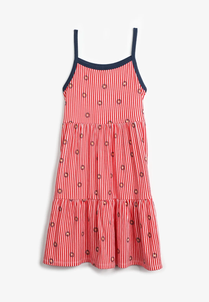 Girls Striped Ringer Tiered A Line Dress