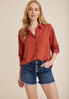 Relaxed Rayon Button Up Shirt