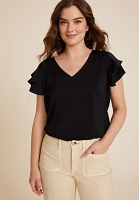 Double Flutter Short Sleeve Blouse