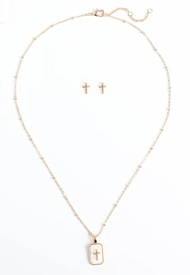2 Piece Gold Cross Necklace And Earring Set