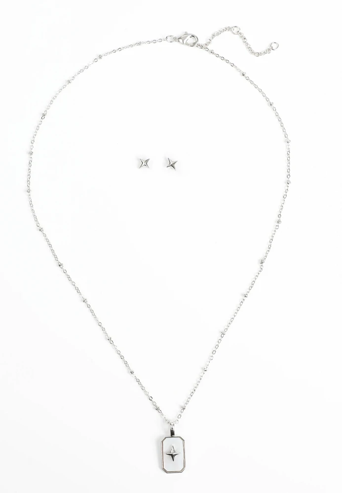 2 Piece Silver Star Necklace And Earring Set