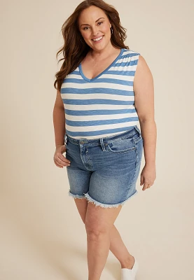 Plus 24/7 Morgan Stripe V Neck Tank Top