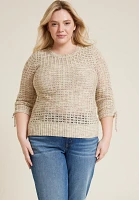 Plus Marled Pointelle Cinched Sleeve Sweater