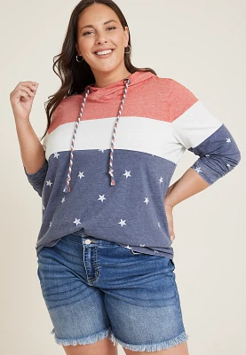 Plus Size Americana Stars Colorblock Hoodie