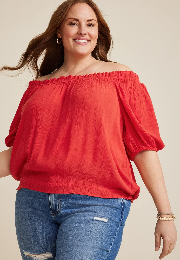 Plus Woven Off The Shoulder Blouse