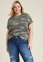 Plus Size 24/7 Clara Camo Short Sleeve Tee