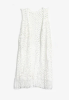 Girls Sleeveless Fringe Hem Duster Cardigan