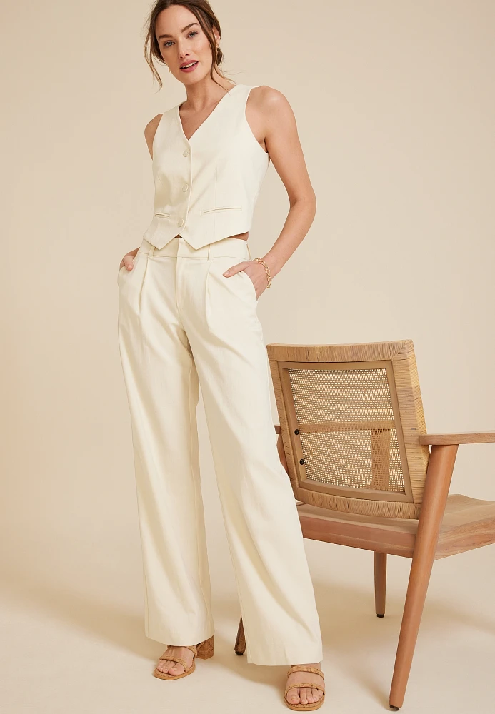 Idealist Linen High Rise Wide Leg Dress Pant