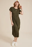 24/7 Flutter Sleeve Tiered Midi Dress