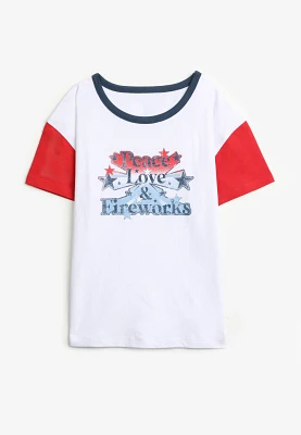 Girls Americana Peace Love And Fireworks Graphic Tee