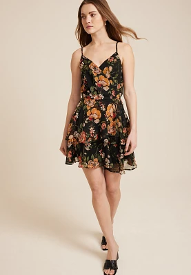 Bare Floral Surplice Mini Dress