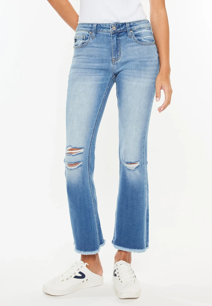 KanCan™ Mid Rise Frayed Hem Ankle Crop Flare Jean