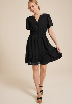 Textured Notch Neck Mini Dress