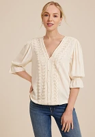 Crochet Lace Bubble Hem Blouse