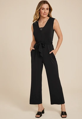 Black Lace Trim Pocket Jumpsuit