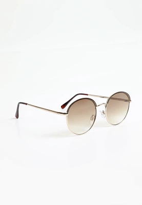 Brown And Gold Metal Round Sunglasses