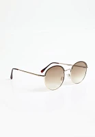 Brown And Gold Metal Round Sunglasses