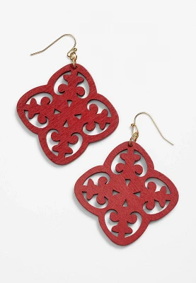 Red Wooden Drop Earrings