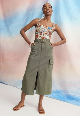 Belted High Rise Utility Maxi Skirt