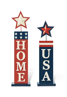 Glitzhome Set of 2 Wooden Patriotic And Americana Firecracker Table Sign