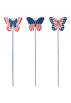 Glitzhome Set of 3 Patriotic And Americana Metal Butterflies Decor