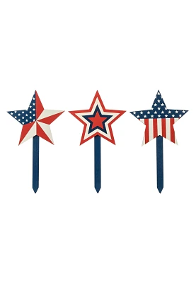 Glitzhome Set of 3 Wooden Patriotic Star Decor