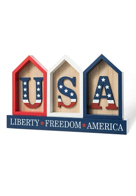 Glitzhome Patriotic And Americana Wooden House Shaped Decor