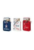 Glitzhome Set of 3 Patriotic And Americana Wooden Mason Jar Decor