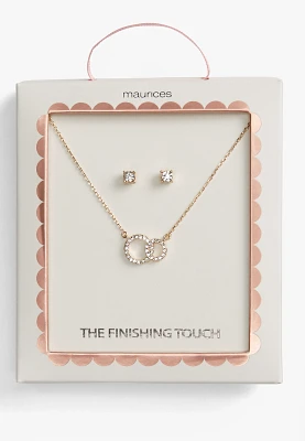 2 Piece Gold Interlock Necklace And Earring Box Set