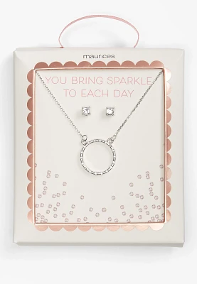 2 Piece Sparkle Necklace And Earring Box Set