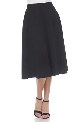 White Mark Flared Midi Skirt With Pockets