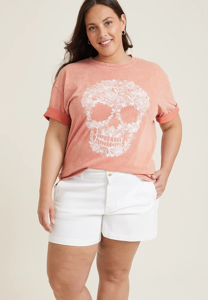 Plus Floral Skull Oversized Fit Graphic Tee