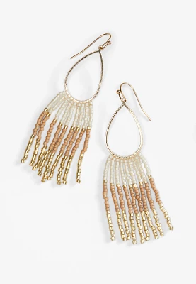 Neutral Beaded Fringe Drop Earrings