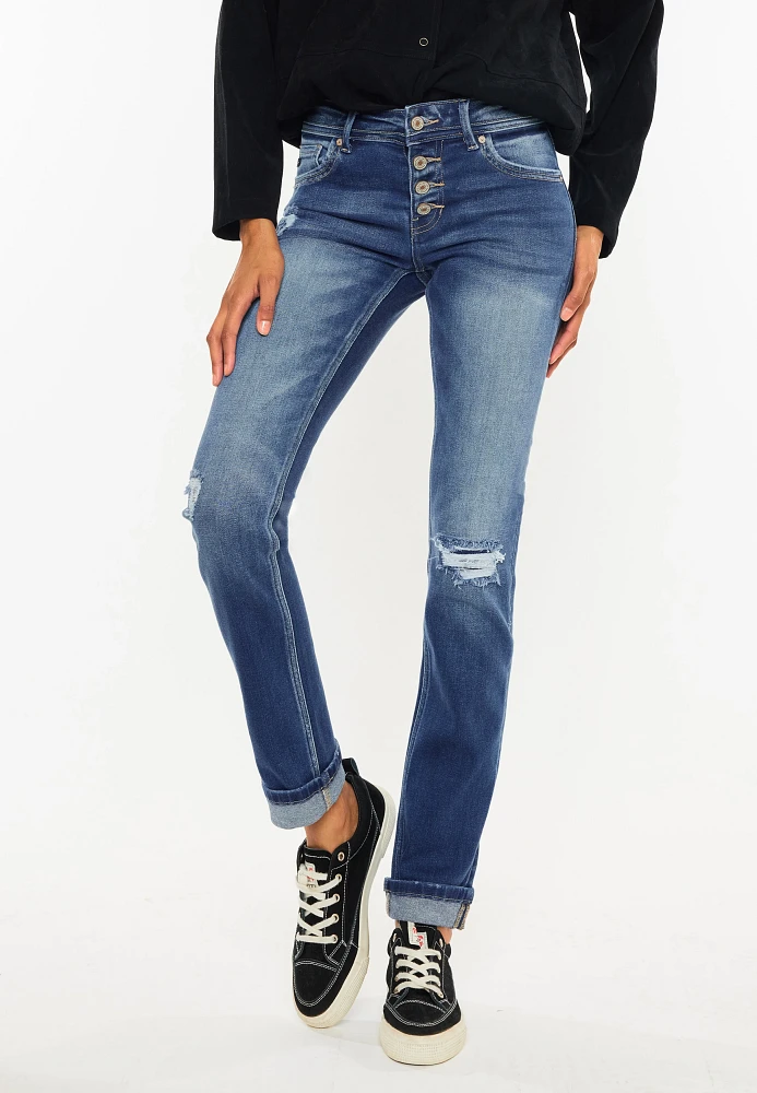 KanCan™ Ripped Mid Rise Straight Jean