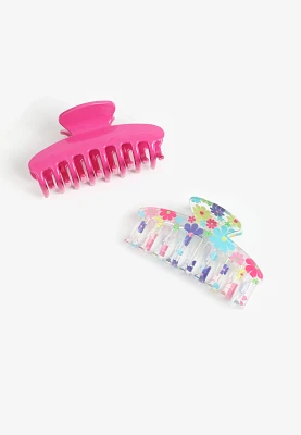 Girls 2 Pack Floral Claw Hair Clips