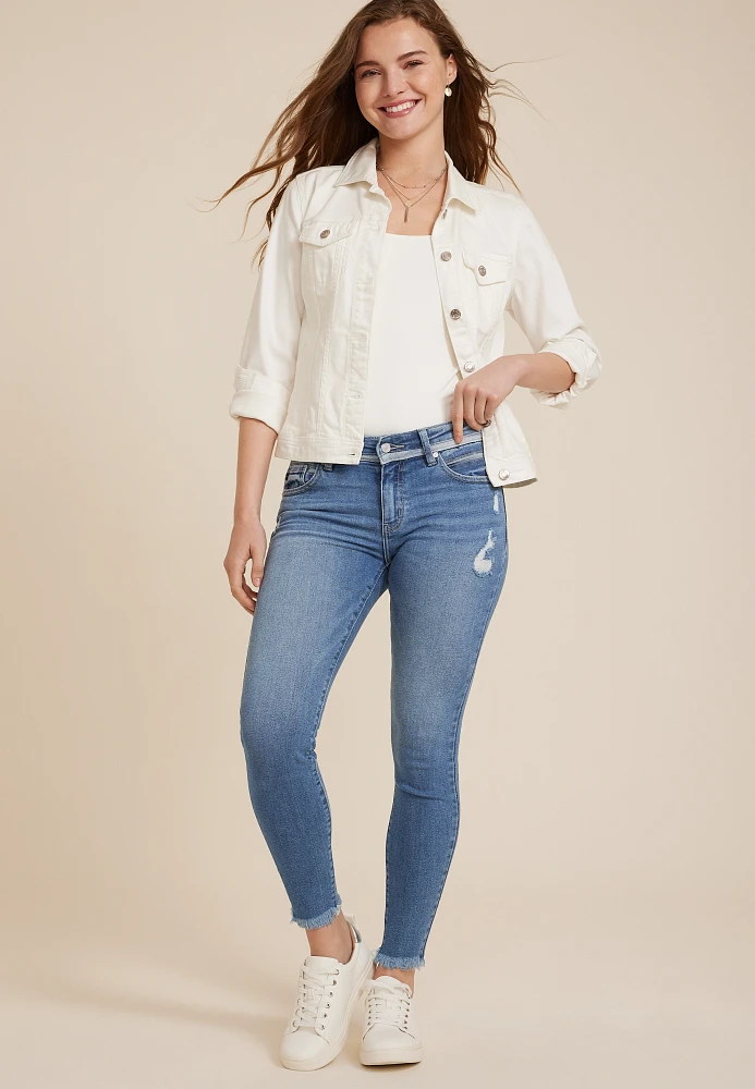 KanCan™ Mid Rise Frayed Hem Skinny Jean