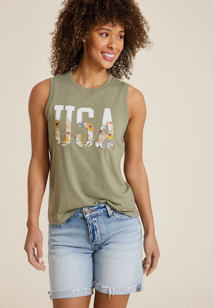 Americana Floral USA Classic Fit Graphic Tank