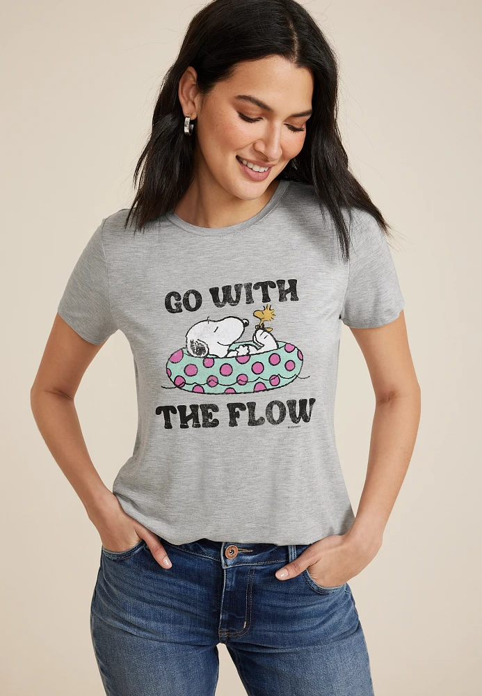 Snoopy Go With The Flow Classic Fit Graphic Tee