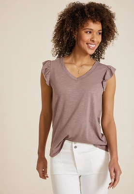 Brookside V Neck Ruffle Sleeve Tee