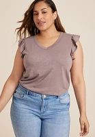 Plus Brookside V Neck Ruffle Sleeve Tee